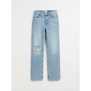 HM Womens Light Wash Distressed Straight Leg High Rise Button Fly Jeans Size 12